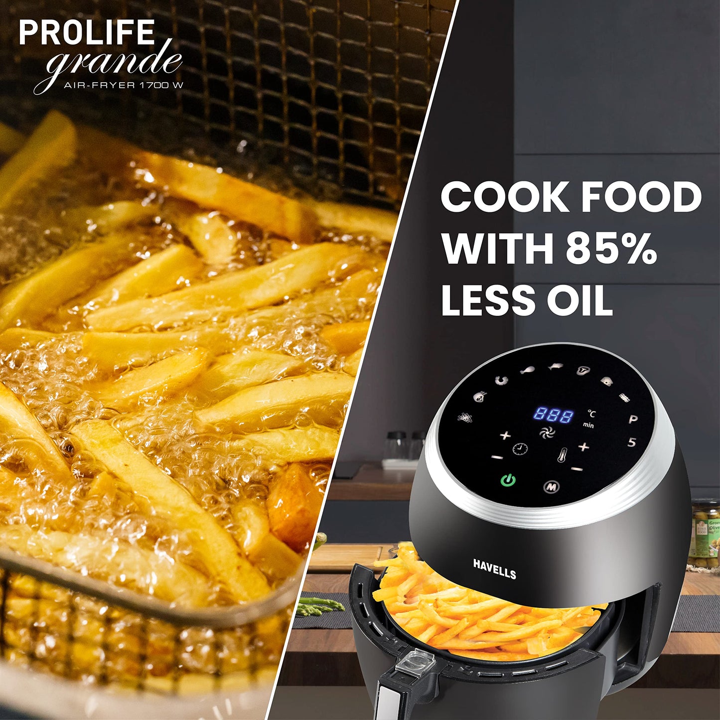 Havells Prolife Neo 4.5 L Air Fryer|Digital Display With Led|8 Pre Set Menu|Auto Shutoff|Cool Touch Handle|60 Min Timer|1500W|2 Yr Manufaturer Warranty,Black