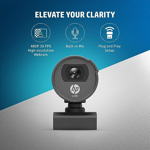 (Open Box) HP w100 480P 30 FPS Digital Webcam with Built-in Mic, Plug and Play Setup, Wide-Angle View for Video Calling on Skype, Zoom, Microsoft Teams and Other Apps (Black)