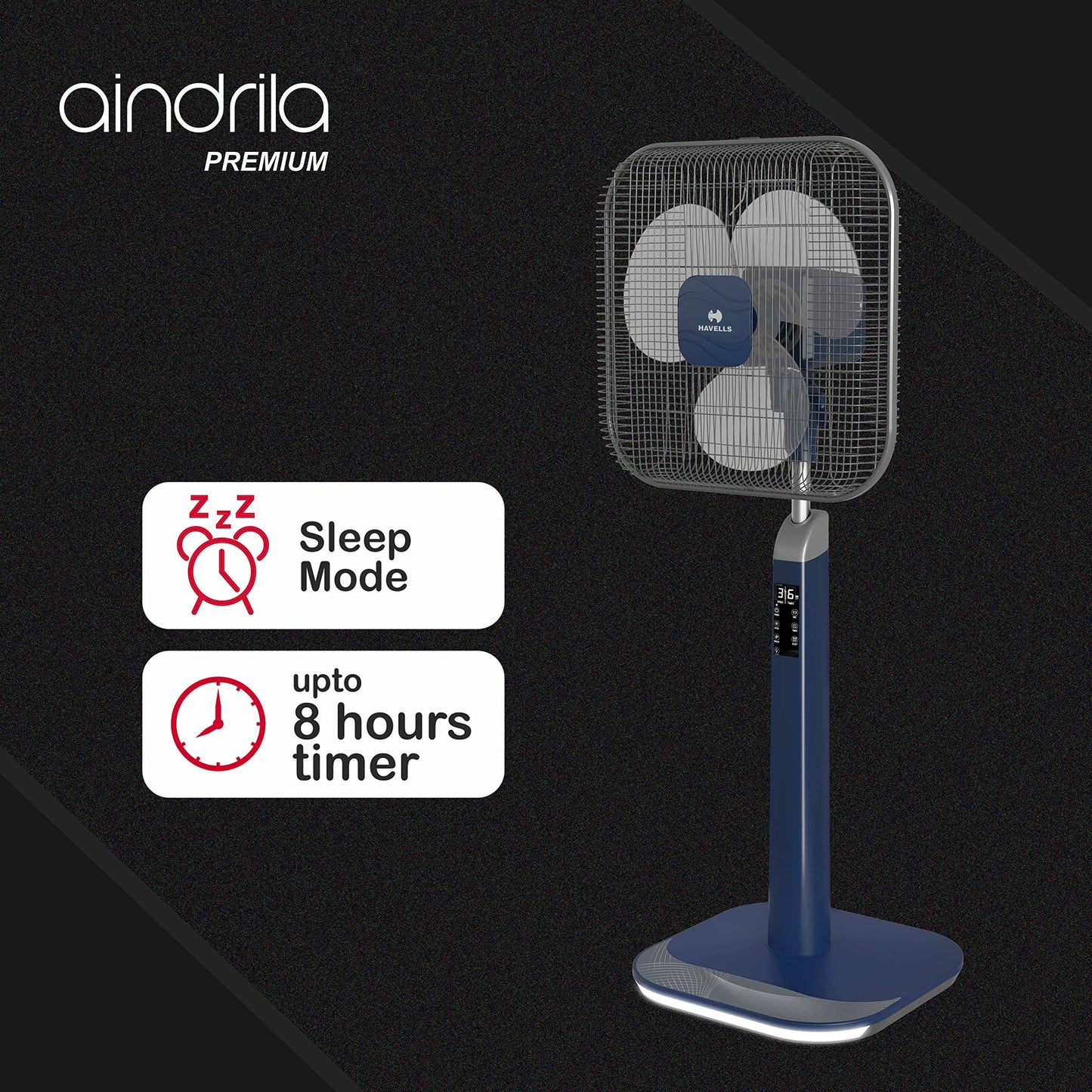 Havells 400mm LED Pedestal Fan with Remote | Square Wire Guard | Color Changeable LED Base | Breeze & Sleep Mode | Superior Low Voltage Performance | 2 Year Warranty | Brown & Black | Aindrila