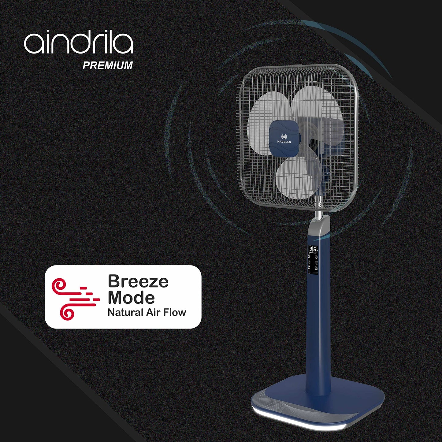 Havells 400mm LED Pedestal Fan with Remote | Square Wire Guard | Color Changeable LED Base | Breeze & Sleep Mode | Superior Low Voltage Performance | 2 Year Warranty | Brown & Black | Aindrila