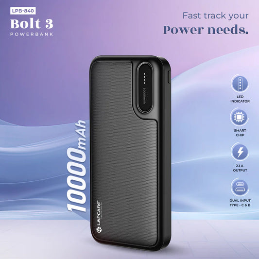Lapcare Bolt 3 10000 mAH Power Bank With Dual USB and Type C Port (LPB-840)