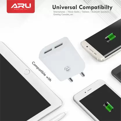 (Open Box) ARU 12 W 2.4 A Multiport Mobile Charger with Detachable Cable  (White, Cable Included)