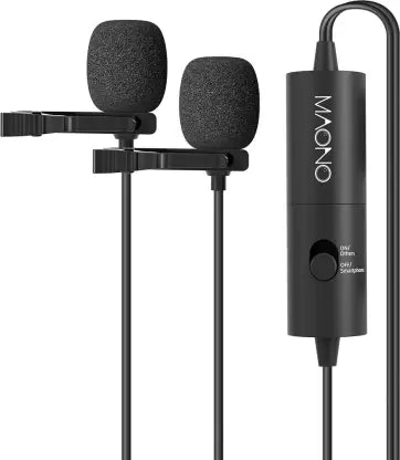 (Open Box) MAONO AU-200 Dual Collar Lavalier Microphone, Condenser Clip on Mic for Youtube Recording, Mobile phone, pc Microphone