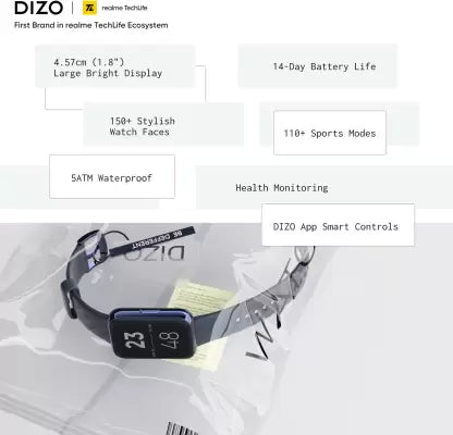 (Open Box) DIZO Watch D 1.8 inch Dynamic display with 550nits brightness (by realme techLife)