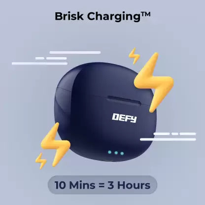 (Without Box) DEFY GravityZ with upto 50 Hours Playback, 4 Mic ENC, 13mm Drivers & Turbo Mode Bluetooth Headset  (Blue Impulse, In the Ear)