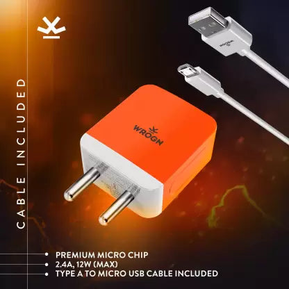 (Open Box)WROGN 20 W 2.4 A Wall Charger for Mobile with Detachable Cable  (Orange, White, Cable Included)
