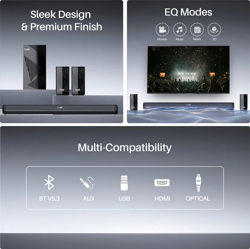 (Open Box) Boat Aavante Bar 3200D Pro Dolby Audio 400W Soundbar, Black