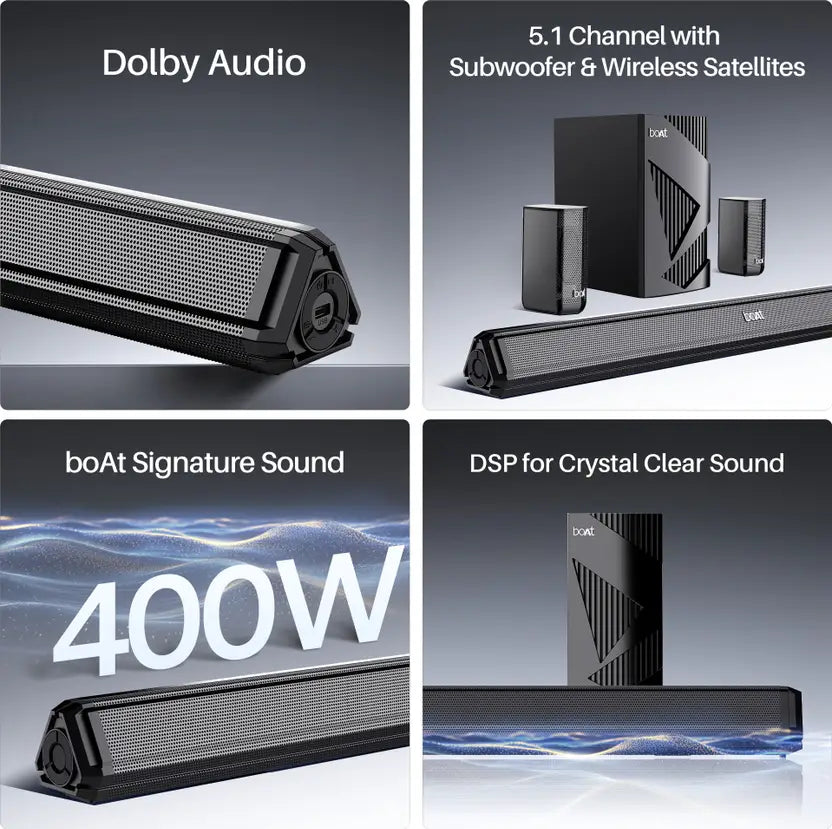 (Open Box) Boat Aavante Bar 3200D Pro Dolby Audio 400W Soundbar, Black