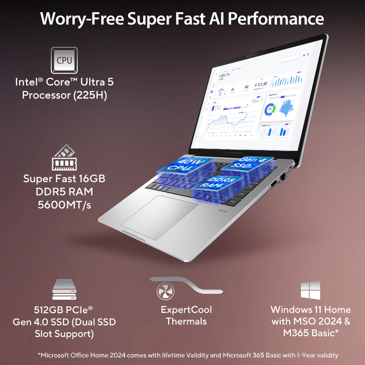(Brand Refurbished) ASUS ExpertBook P3  Intel Core Ultra 5 225H - (16 GB/512 GB SSD/Windows 11 Home) P3406CCAP-LY1005WS Thin and Light Laptop (14 inch, Misty Grey, 1.49 Kg.
