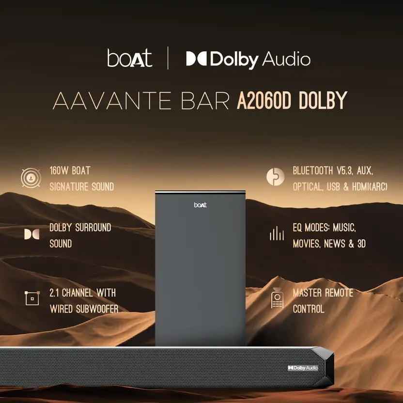 (Open Box) Boat Aavante Bar A2060 Dolby 160W Soundbar Black