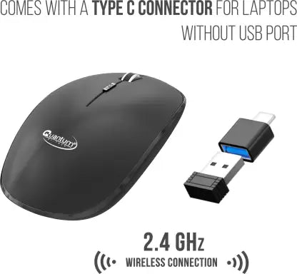 (Open Box) QUANTUM QHM260 with USB Nano Receiver & USB to Type-C Connector, 1600 DPI, 2.4 GHz Wireless Optical Mouse