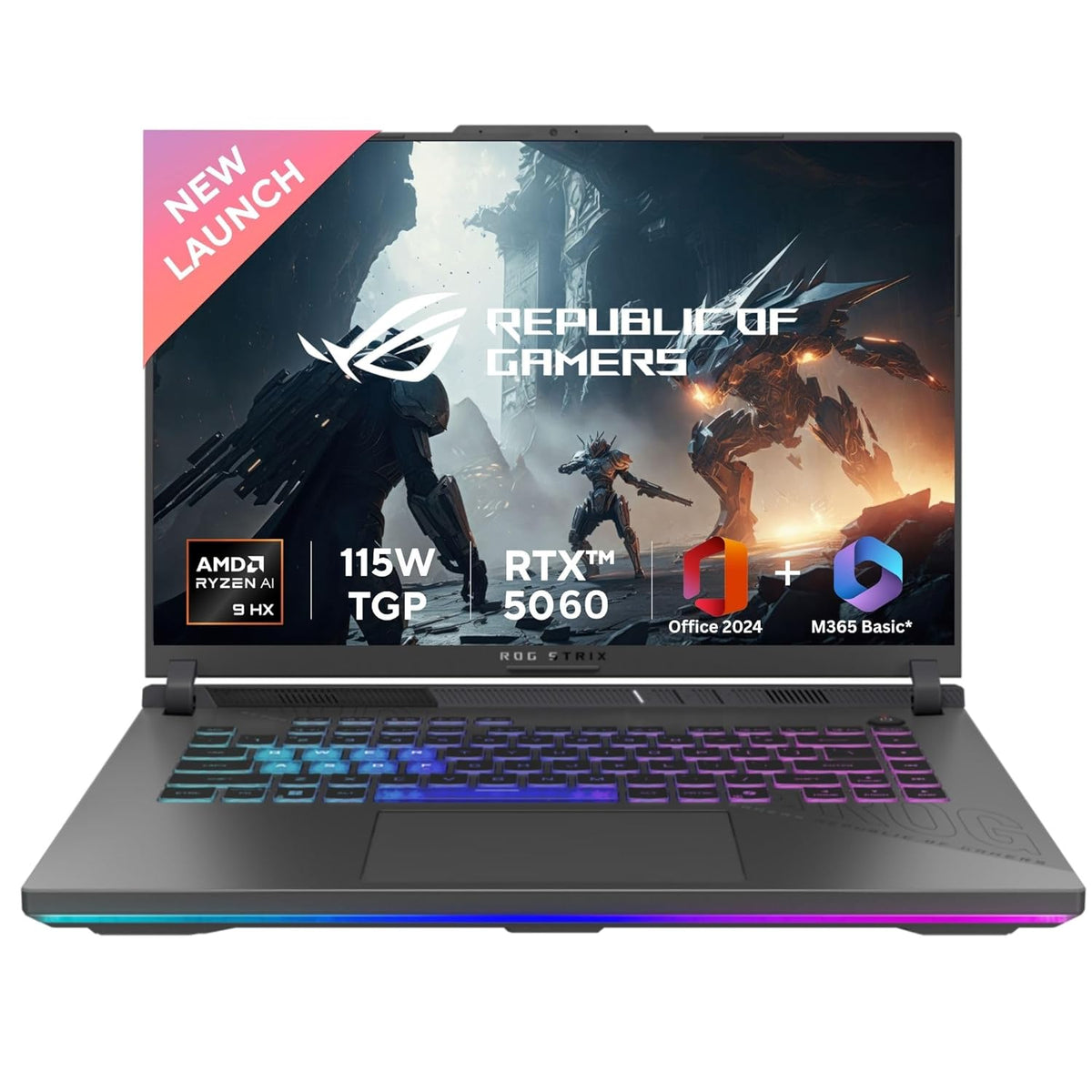 (Brand Refurbished) ASUS ROG Strix G16, AMD Ryzen 9-8940HX, Gaming Laptop(RTX 5060-8GB/115W TGP/16GB/1TB /2.5K QHD+/16"/240Hz/90WHrs/Windows 11/Eclipse Gray/2.5 Kg) G614PM-S5046WS
