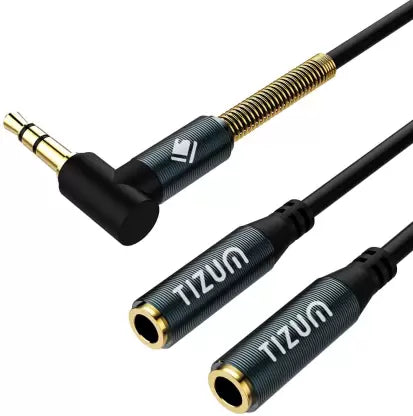 (Open Box) Tizum Grey 3.5mm Audio Splitter-X2 Female Aux Jack, Premium Gold Plated Right Angle Connector with Spring Jacket Phone Converter  (Android, iOS)