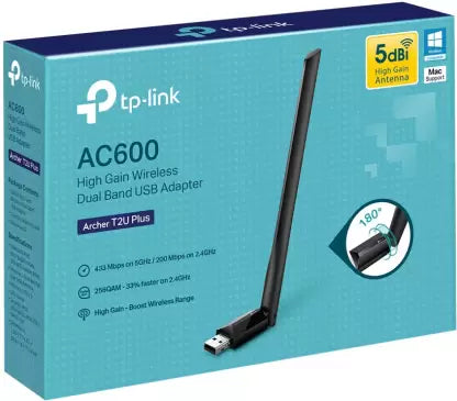 (Open Box) TP-link Archer T2U Plus AC600 High Gain Wireless Dual Band USB Adapter  (Black)