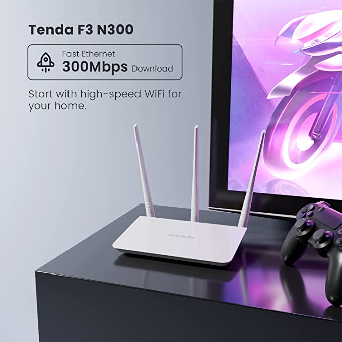 (Open Box) Tenda F3 300Mbps Wireless Router with 3 External Antennas, White
