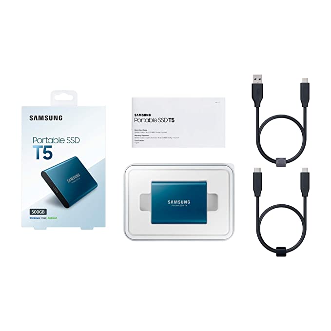 (Open Box) Samsung T5 500GB Up to 540MB/s (Type-C) ESSD (Portable SSD) Alluring Blue (MU-PA500B)