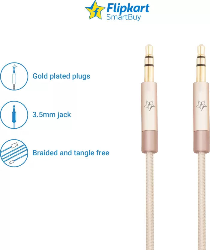 (Open Box) Flipkart SmartBuy A15M-N Aux Cable (1.5 m)  (Compatible with Mobile, Laptop, Tablet, Mp3, Gaming Device, Gold, One Cable)
