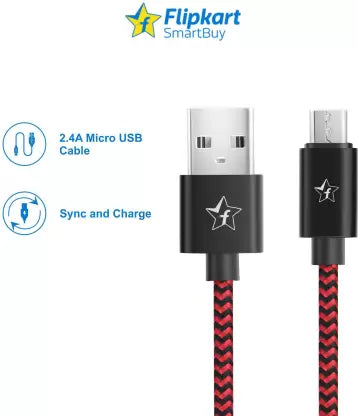 (Open Box) Flipkart SmartBuy Micro USB Cable 2.4 A 1 m AMRBR1M04  (Compatible with Mobile, Tablet, Black, Red)