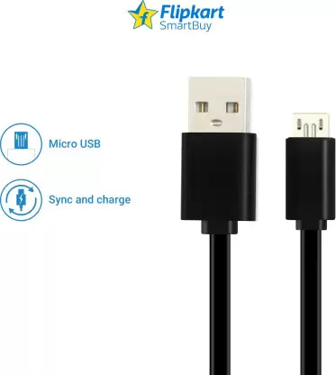 (Open Box) Flipkart SmartBuy Robust Flat Charge & Sync USB Cable (1 m)  (Compatible with All Phones With Micro USB Port, Black, One Cable)