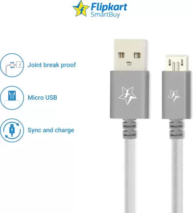 (Open Box) Flipkart SmartBuy Braided Charge & Sync USB Cable (1.5 m)  (Compatible with All Phones With Micro USB Port, Grey, One Cable)