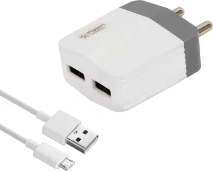 (Open Box) Flipkart SmartBuy Dual Port 12W 2.4A Fast Charger with Charge & Sync USB Cable  (White, Grey, Cable Included)