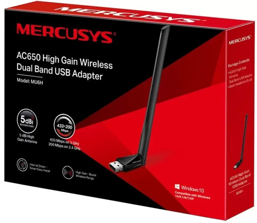 (Open Box) Mercusys MU6H 650Mbps Wireless Dual Band USB Adapter, Black